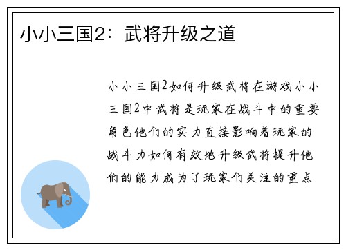小小三国2：武将升级之道